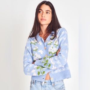 NWT LOVESHACKFANCY Charlo Cardigan PERIWINKLE ORCHARD | Size S